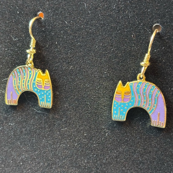 Vintage Laurel Burch Mr. Jio’s Cat Enamel Dangle Cat Earrings, Goldtone VTG Cats - Picture 13 of 16